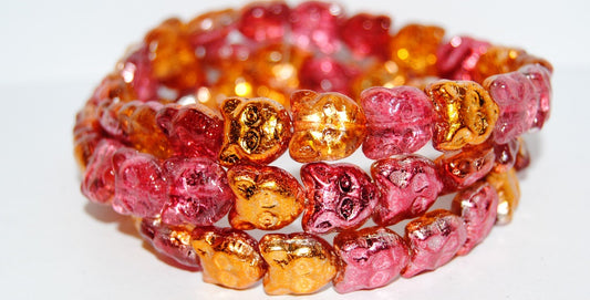 Cat Head Muzzle Pressed Glass Beads, Glossy Red Orange (48209), Glass, Czech Republic