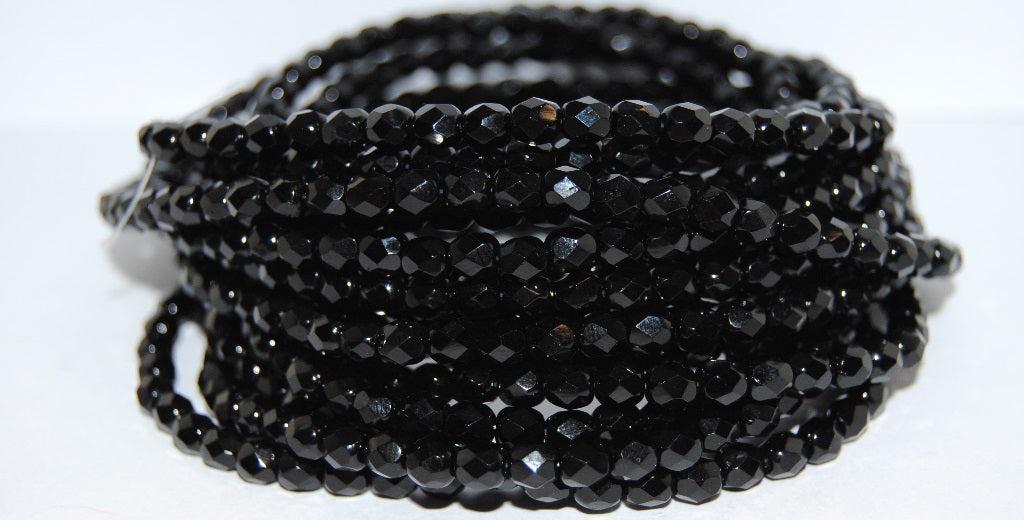 Fire Polished Round Faceted Beads, Black (23980), Glass, Czech Republic