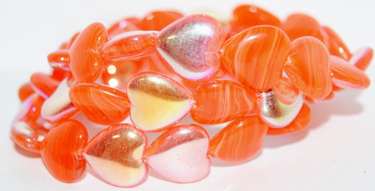 Heart Pressed Glass Beads, Mixed Colors Orange Opal Ab (MIX-ORANGE-OPAL-AB), Glass, Czech Republic