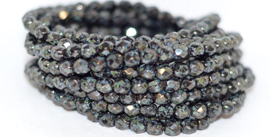 ファイヤーポリッシュラウンドファセットビーズ、ブラックセネガル銅（23980-15635）、ガラス、チェコ共和国〜STRANDED