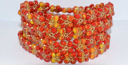 OUTLET 10 grams Flower Pressed Glass Beads, 14 x 12 mm, Red Yellow Gold Lined (93190-83120-54202), Glass, Czech Republic