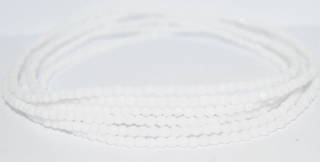 ファイヤーポリッシュラウンドファセットビーズ、チョークホワイト（03000）、ガラス、チェコ共和国