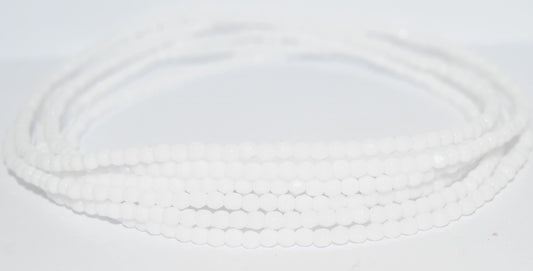 ファイヤーポリッシュラウンドファセットビーズ、チョークホワイト（03000）、ガラス、チェコ共和国