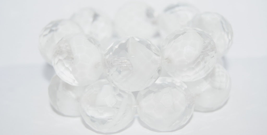 Fire Polished Round Faceted Beads, Mix Crystal White (06008), Glass, Czech Republic