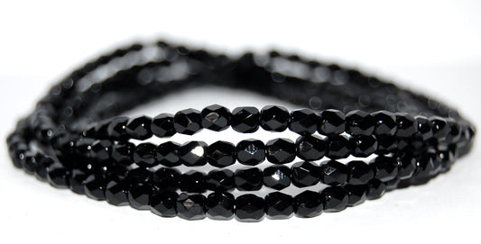 Fire Polished Round Faceted Beads, Black (23980), Glass, Czech Republic