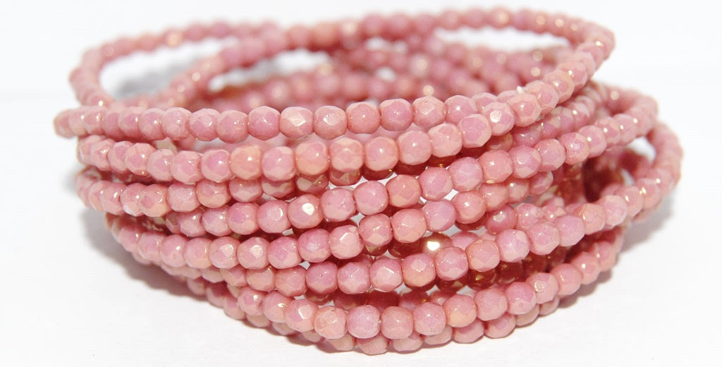 Fire Polished Round Faceted Beads, White Luster Red Full Coated (02010-14495), Glass, Czech Republic ~ STRANDED