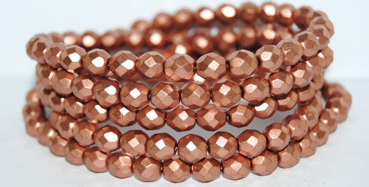 ファイアポリッシュラウンドファセットビーズ、ライトヴィンテージコッパー（01770）、ガラス、チェコ共和国