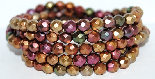 OUTLET 10 grams Faceted Round Fire Polished Beads, 8 x 8 mm, Violet Rainbow Metallic Iris (01640), Glass, Czech Republic