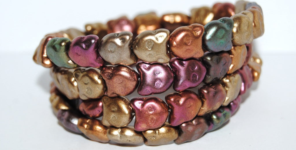 OUTLET 10 grams Cat Head Muzzle Pressed Glass Beads, 13 x 12 mm, Violet Rainbow Metallic Iris (01640), Glass, Czech Republic