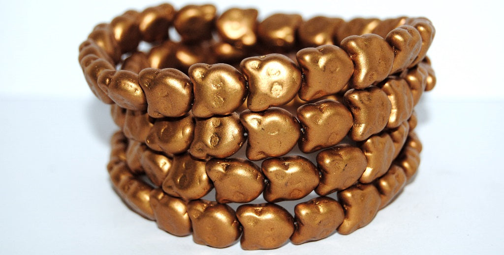 Cat Head Muzzle Pressed Glass Beads, Bronze Matte (01740), Glass, Czech Republic