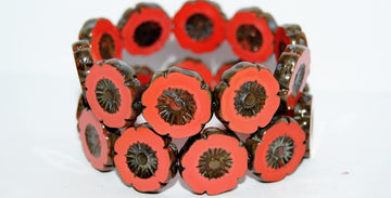 OUTLET 10 grams Table Cut Hawaii Flower Beads, Red Travertin (93400-86800), Glass, Czech Republic