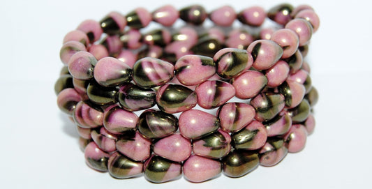 OUTLET 10  grams Drop Beads, 10 x 8 mm, Black White Luster Red Full Coated (23980-02010-14495), Glass, Czech Republic