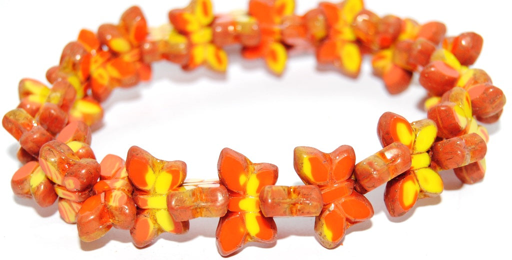 OUTLET 5 grams Table Cut Butterfly Beads, 20 x 12 mm, Deep Orange  Yellow Luster Red Full Coated (93140-83120-14495), Glass, Czech Republic