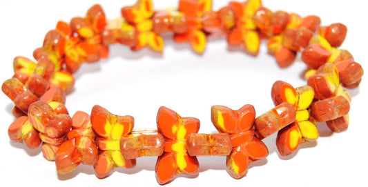 OUTLET 5 grams Table Cut Butterfly Beads, 20 x 12 mm, Deep Orange  Yellow Luster Red Full Coated (93140-83120-14495), Glass, Czech Republic