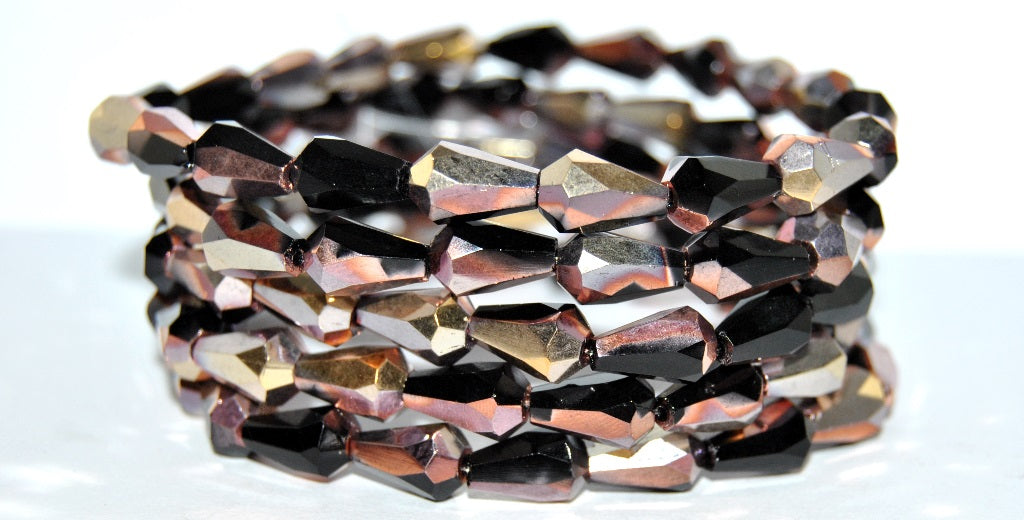 OUTLET 10 grams Oval Faceted Beads, 12 x 8 mm, Black Rose Gold Capri (23980-27101), Glass, Czech Republic