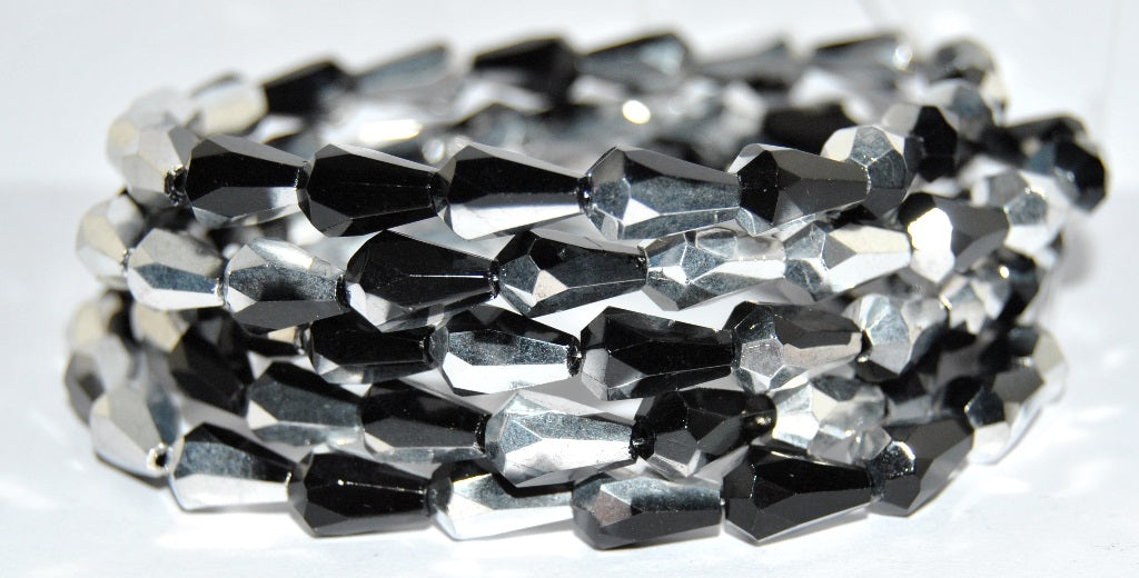 OUTLET 10 grams Oval Faceted Beads, Black Crystal Silver Half Coating (23980-27001), Glass, Czech Republic