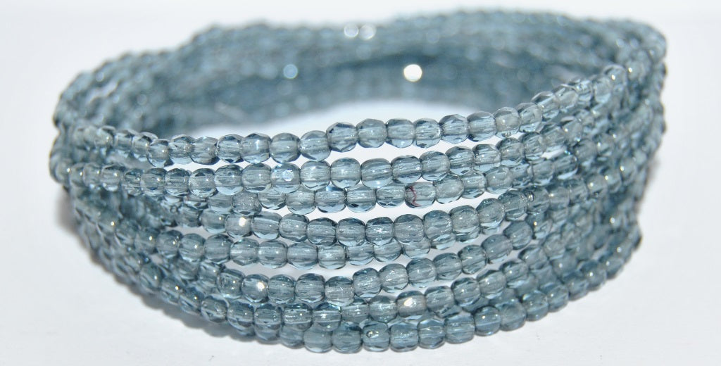 ファイアポリッシュラウンドファセットビーズ、3ペールブルー（3-30310）、ガラス、チェコ共和国