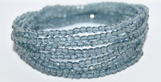 ファイアポリッシュラウンドファセットビーズ、3ペールブルー（3-30310）、ガラス、チェコ共和国