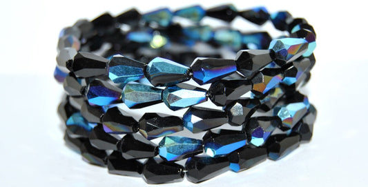 Cut Fire Polished Faceted Glass Beads, Black Ab (23980-AB), Glass, Czech Republic ~ STRANDED