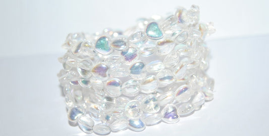Heart Pressed Glass Beads, Crystal Ab (00030-AB), Glass, Czech Republic ~ STRANDED