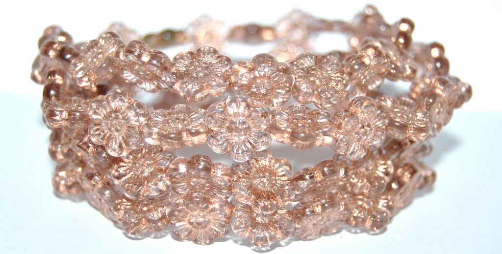 Flower Pressed Glass Beads, Transparent Light Amethyst Copper Lined (20010-54200), Glass, Czech Republic ~ STRANDED