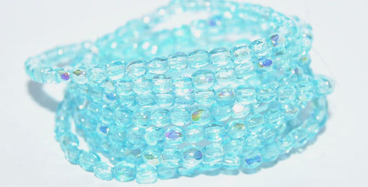 OUTLET 10 grams Faceted Round Fire Polished Beads, Transparent Aqua Ab (60000-28701), Glass, Czech Republic