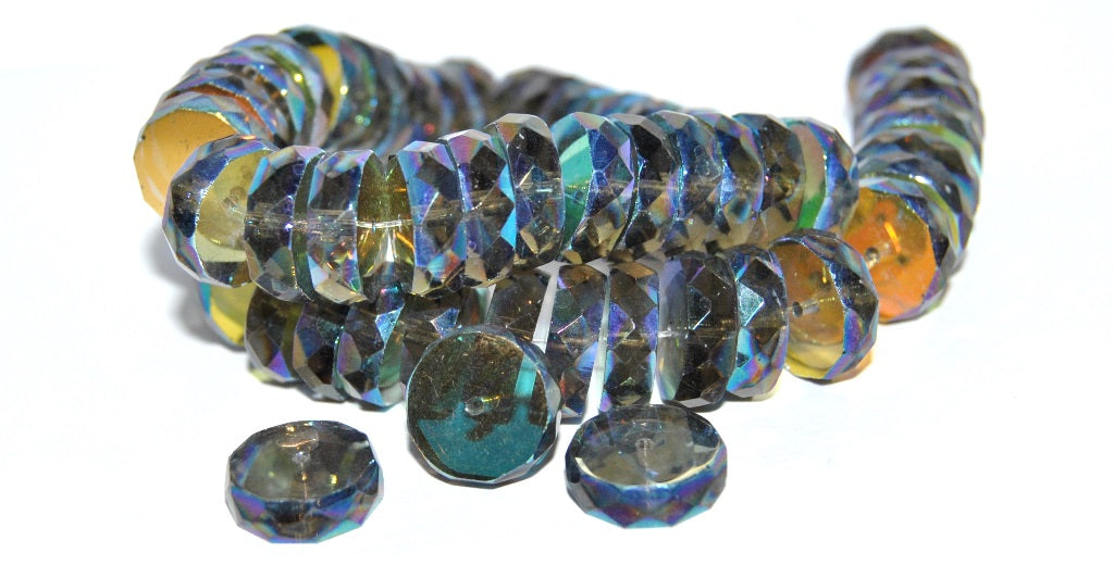 Fire Polished Rondelle Faceted Beads, Transparent Gray Ab 2Xside (SC49004-144-40020-AB-2XSIDE), Glass, Czech Republic
