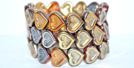 OUTLET 10 grams Heart With Heart Pressed Glass Beads, 14 x 12 mm, Red Rose Gold Capri 2X (93190-27101-2x), Glass, Czech Republic