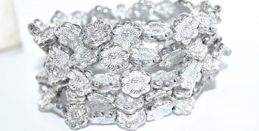 Flower Pressed Glass Beads, Crystal Crystal Silver Half Coating 2Xside (00030-27001-2XSIDE), Glass, Czech Republic