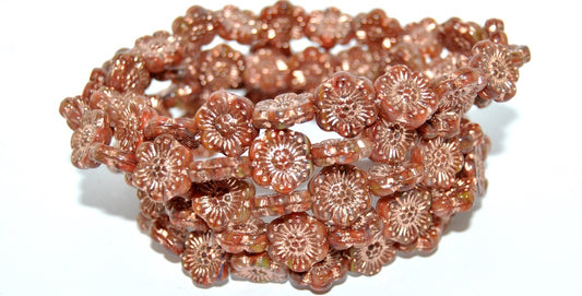 フラワープレスガラスビーズ、マルチカラーストライプ、銅線入り（95810-54200）、ガラス、チェコ共和国～STRANDED