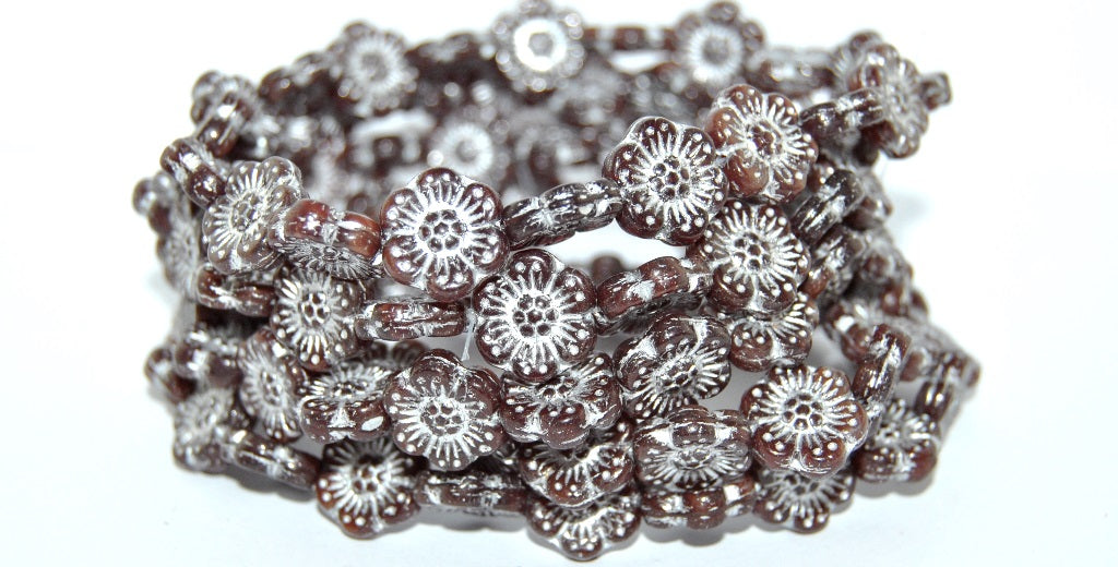 Flower Pressed Glass Beads, Transparent Red Bt Mixed Colors Silver Lined (90100-BT-MIX-54201), Glass, Czech Republic ~ STRANDED