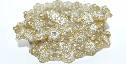 Flower Pressed Glass Beads, Transparent Light Topaz Yellow Silver Lined (10020-54201), Glass, Czech Republic ~ STRANDED