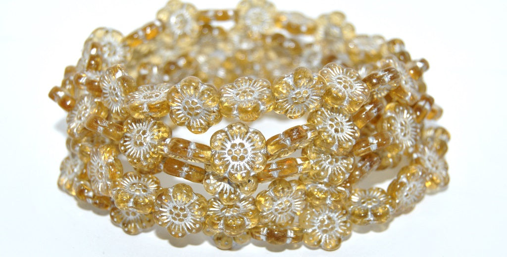 フラワープレスガラスビーズ、透明オレンジシルバーライン（10030-54201）、ガラス、チェコ共和国～STRANDED