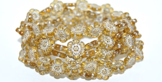 フラワープレスガラスビーズ、透明オレンジシルバーライン（10030-54201）、ガラス、チェコ共和国～STRANDED