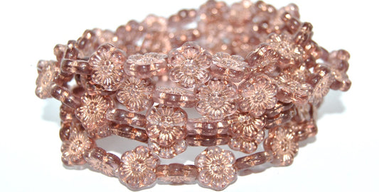 アウトレット 10グラム フラワープレスガラスビーズ、14 x 14 mm、透明ライトアメジスト銅ライニング（20020-54200）、ガラス、チェコ共和国