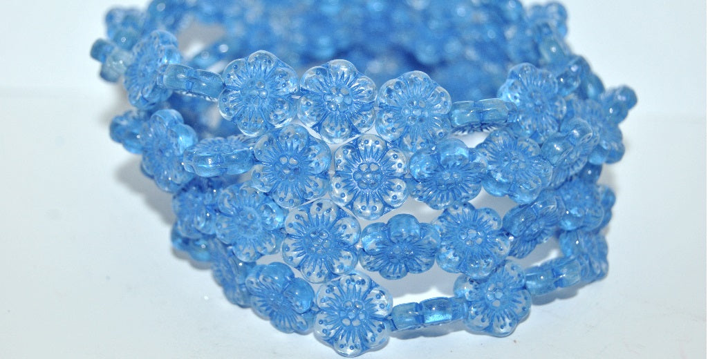 Flower Pressed Glass Beads, Crystal Blue Lined (00030-46430), Glass, Czech Republic