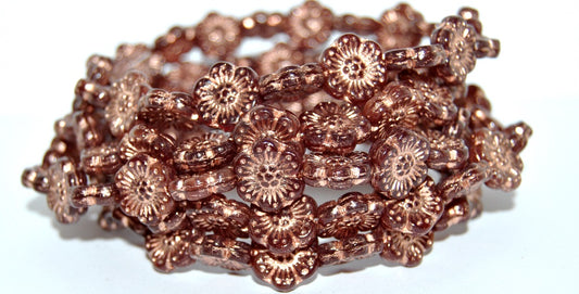 花の押しガラスビーズ、透明赤銅線入り（90100-54200）、ガラス、チェコ共和国～STRANDED