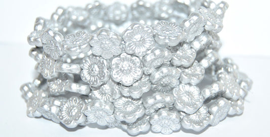 Flower Pressed Glass Beads, Silver Matte (01700), Glass, Czech Republic ~ STRANDED