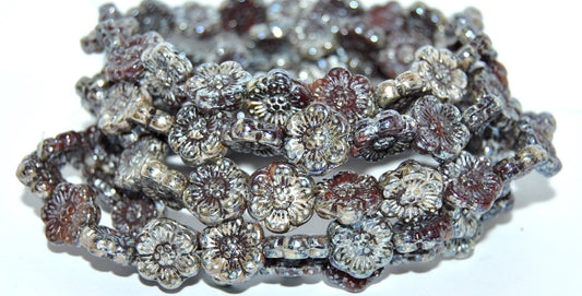 Flower Pressed Glass Beads, Transparent Red Rembrandt Travertin (90110-43500), Glass, Czech Republic ~ STRANDED