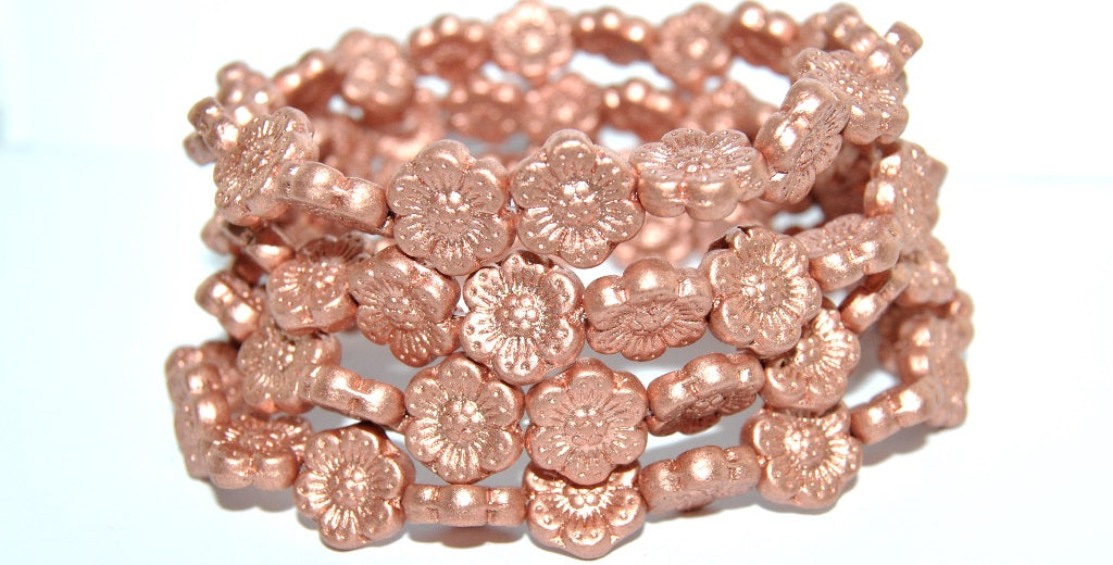 フラワープレスガラスビーズ、ライトヴィンテージコッパー（01770）、ガラス、チェコ共和国〜STRANDED