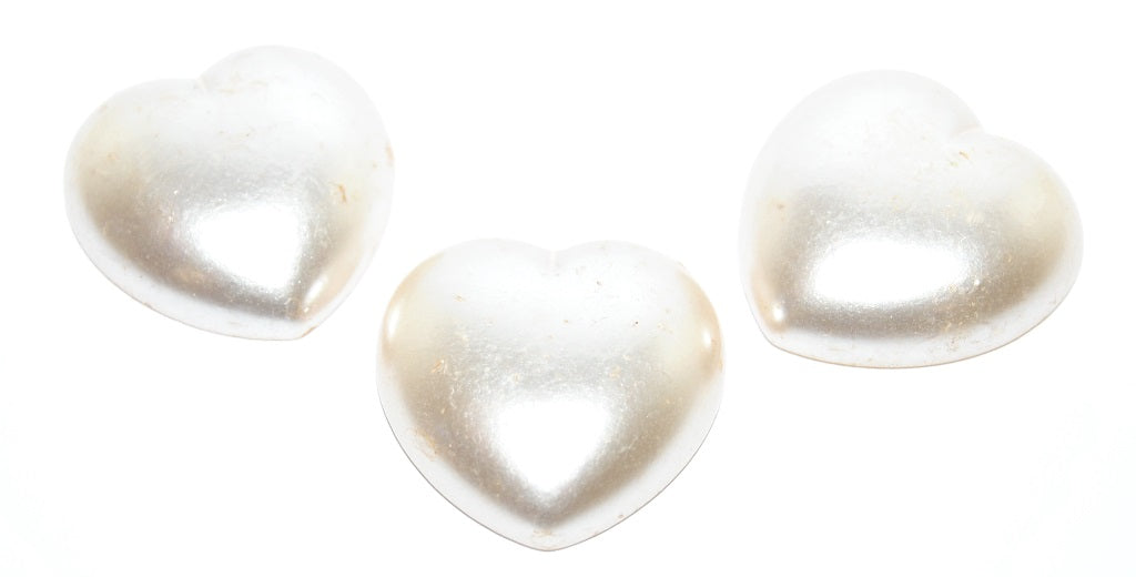 Heart Flat Back Cabochon, Alabastr Pearl Cream (ALABASTR-WAX-CREAM), Glass, Czech Republic