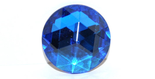 Round Faceted Cabochon, Blue Zirkon Foiled (BLUE-ZIRKON-SIMILIZATION), Glass, Czech Republic