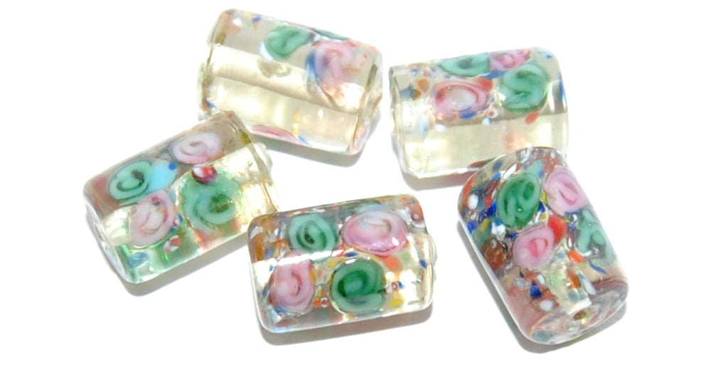 OUTLET 5 grams Handmane Lampwork Beads, 12 x 8 mm, Crystal With flowers (Crystal With flowers), Glass, Czech Republic