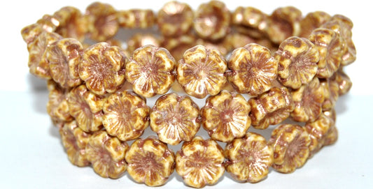 OUTLET 10克夏威夷花珠，14 x 14毫米，铜衬里洞石（86800-54200），玻璃，捷克共和国