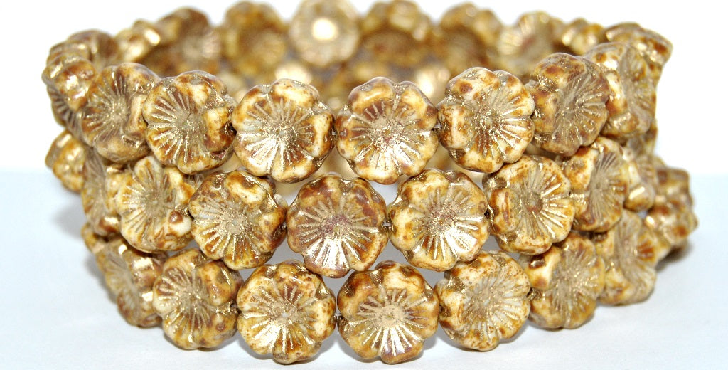 10克夏威夷花珠，14 x 14毫米，金边洞石（86800-54302），玻璃，捷克共和国