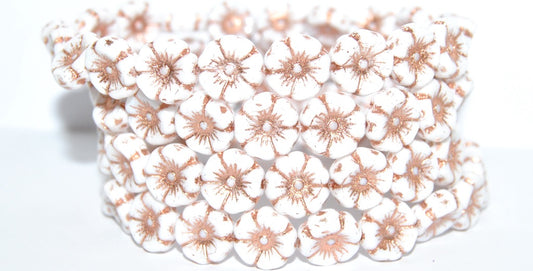 Hawaii Flower Pressed Glass Beads, White Copper Lined (02010-54200), Glass, Czech Republic ~ STRANDED