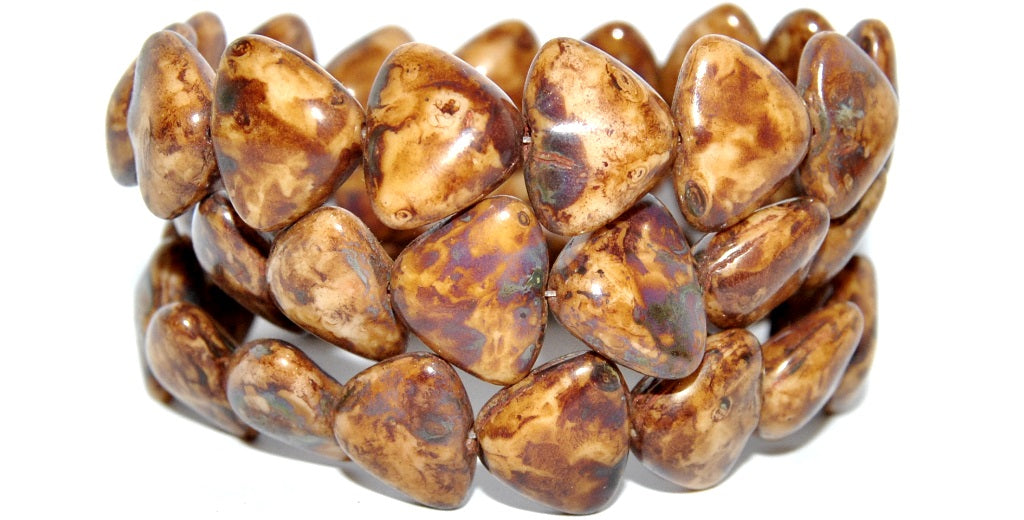 Shaped Pressed Glass Beads, Chalk White Travertin (03000-86800), Glass, Czech Republic