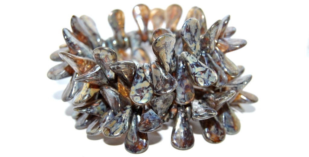 Czech Glass Hand Made Lampwork Beads Lines With Aventurine, Transparent Light Amethyst Rembrandt Travertin (EARS-189-20020-43500), Glass, Czech Republic