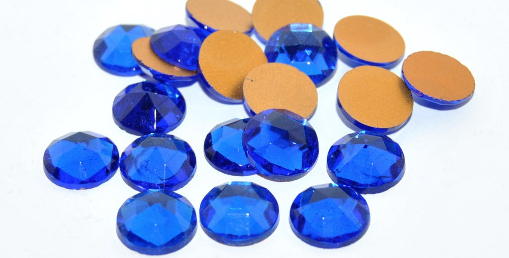 Round Flat Back Faceted Cabochon, Saphire Foiled (SAPHIRE-SIMILIZATION), Glass, Czech Republic ~ STRANDED