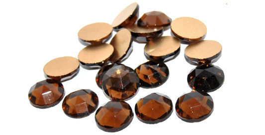 Round Flat Back Faceted Cabochon, Smoke Topaz Foiled (SMOKE-TOPAZ-SIMILIZATION), Glass, Czech Republic